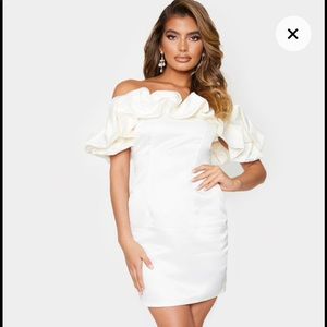 White Satin Ruffle Bodycon Dress
